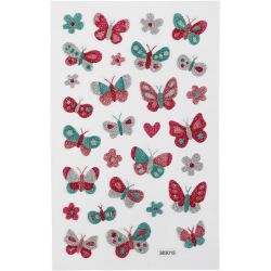 Autocollants &agrave; paillettes, papillons, feuille 10x16 cm, 1 flles