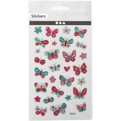 Autocollants à paillettes, papillons, feuille 10x16 cm, 1 flles