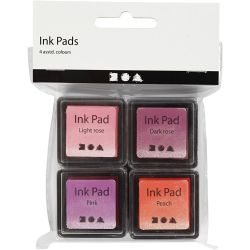 Tampon encreur , H : 2 cm, dim. 3,5x3,5 cm, P&ecirc;che, rose, rose clair, rose fonc&eacute;, 4 pi&egrave;ces/ 1 Pq.