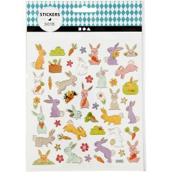 Autocollants, Lapin de Pâques, feuille 15x16,5 cm, ca. 50 pièce, 1 flles