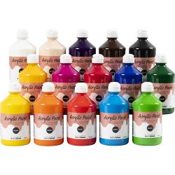 Peinture Acrylique Brillante, ass. de couleurs, 15x500 ml/ 1 Pq.