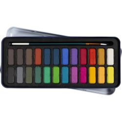 Kit Aquarelle, dim. 12x30 mm, ass. de couleurs, 24 couleurs/ 1 Pq.