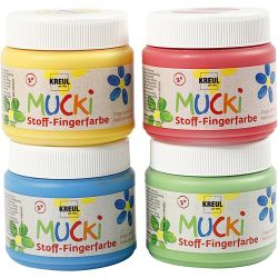 Muck Peinture au doigt, bleu, vert, rouge, jaune, 4x150 ml/ 1 Pq.