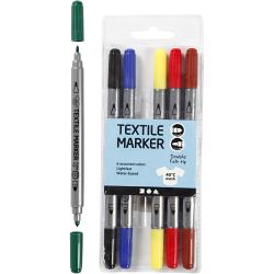 Feutres textiles, trait 2,3+3,6 mm, couleurs classiques, 6 pi&egrave;ces/ 1 Pq.
