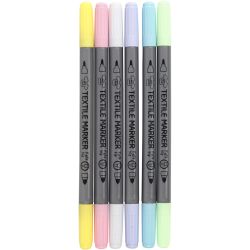 Feutres textiles, trait 2,3+3,6 mm, couleurs pastel, 6 pi&egrave;ces/ 1 Pq.