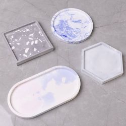 Moule en silicone, Carr&eacute;, rond, hexagonal et ovale, H : 1-1,5 cm, d 9-11,2 cm, 4 pi&egrave;ces/ 1 Pq.