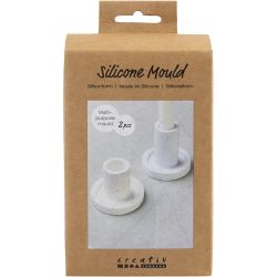 Moule en silicone, Bougeoir, H : 6,5+7,5 cm, d 7,3 cm, 2 pi&egrave;ces/ 1 Pq.