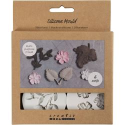 Moule en silicone, Feuilles et fleurs, H : 0,5 cm, L : 1,8-4,5 cm, 4 pi&egrave;ces/ 1 pi&egrave;ce