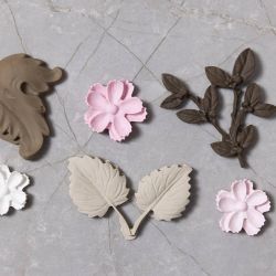 Moule en silicone, Feuilles et fleurs, H : 0,5 cm, L : 1,8-4,5 cm, 4 pi&egrave;ces/ 1 pi&egrave;ce