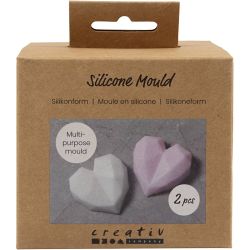 Moule en silicone, C&oelig;ur facett&eacute;, H : 2 cm, L : 6 cm, L : 5,8 cm, 2 pi&egrave;ces/ 1 Pq.