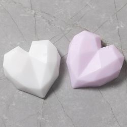 Moule en silicone, C&oelig;ur facett&eacute;, H : 2 cm, L : 6 cm, L : 5,8 cm, 2 pi&egrave;ces/ 1 Pq.