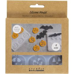 Moule en silicone, Chauves-souris et citrouilles, H : 0,3+0,5 cm, L : 3+8 cm, transparent mat, 2 pi&egrave;ces/ 1 pi&egrave;ce