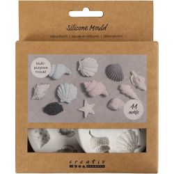 Moule en silicone, &Eacute;toile de mer, conque, coquillage, H : 0,3-1 cm, L : 1,3-3,3 cm, 2 pi&egrave;ces/ 1 Pq.