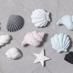Moule en silicone, &Eacute;toile de mer, conque, coquillage, H : 0,3-1 cm, L : 1,3-3,3 cm, 2 pi&egrave;ces/ 1 Pq.