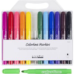 Feutres Colortime, trait 5 mm, couleurs classiques, 12 pi&egrave;ces/ 1 Pq.