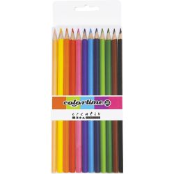 Crayons de Couleur Colortime, L : 17,45 cm, mine 3 mm, ass. de couleurs, 12 pi&egrave;ces/ 1 Pq.