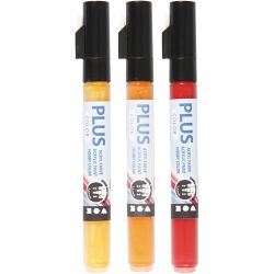 Feutres Plus Color, L : 14,5 cm, trait 1-2 mm, ass. de couleurs, 5,5 ml, 3 pi&egrave;ces/ 1 Pq.