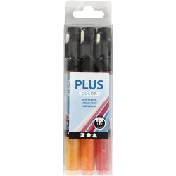 Feutres Plus Color, L : 14,5 cm, trait 1-2 mm, ass. de couleurs, 5,5 ml, 3 pi&egrave;ces/ 1 Pq.