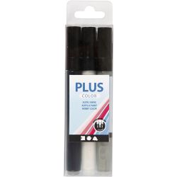 Feutres Plus Color, L : 14,5 cm, trait 1-2 mm, noir, blanc cass&eacute;, rain grey, 5,5 ml, 3 pi&egrave;ces/ 1 Pq.