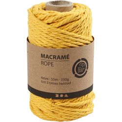 Cordon pour macramé, L : 55 m, d 4 mm, jaune, 330 gr/ 1 rouleau