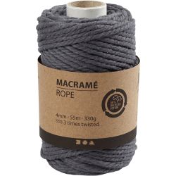 Cordon pour macramé, L : 55 m, d 4 mm, gris, 330 gr/ 1 rouleau