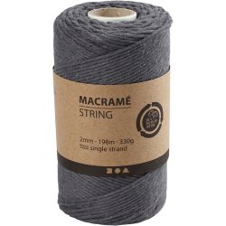 Cordon pour Macramé, L : 198 m, d 2 mm, gris, 330 gr/ 1 rouleau