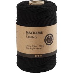 Cordon pour Macram&eacute;, L : 198 m, d 2 mm, noir, 330 gr/ 1 rouleau
