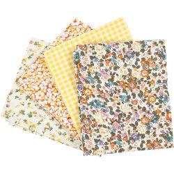Tissu patchwork, dim. 45x55 cm, 100 gr, jaune, 4 pi&egrave;ces/ 1 boule