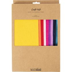Feutrine synth&eacute;tique, A4, feuille 210x297 mm, &eacute;p. 2 mm, multicolore, 10 flles/ 1 Pq.