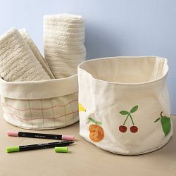 Paniers en tissu, H : 14,5 cm, d 20 cm, 385 gr, naturel clair, 2 pi&egrave;ces/ 1 Pq.