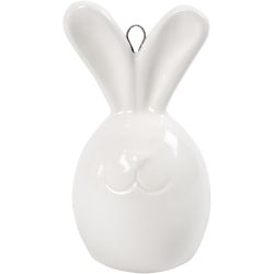Lapin, H : 6,7 cm, d 3,6 cm, blanc, 3 pi&egrave;ces/ 1 Pq.