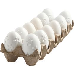 Oeuf en Plastique, en relief, H : 6 cm, blanc, 12 pi&egrave;ces/ 1 Pq.