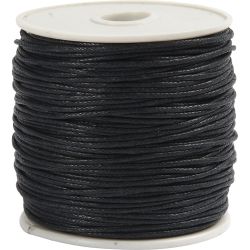 Ficelle de coton, &eacute;p. 1 mm, cir&eacute;, noir, 40 m/ 1 rouleau
