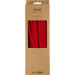 Fil chenille, L : 30 cm, &eacute;p. 6 mm, rouge, 50 pi&egrave;ces/ 1 Pq.