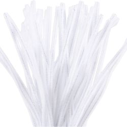 Fil chenille, L : 30 cm, &eacute;p. 6 mm, blanc, 50 pi&egrave;ces/ 1 Pq.