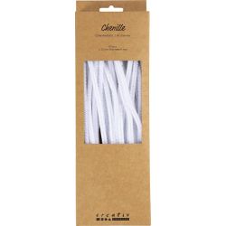 Fil chenille, L : 30 cm, &eacute;p. 6 mm, blanc, 50 pi&egrave;ces/ 1 Pq.