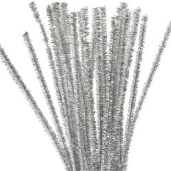 Fil chenille, L : 30 cm, &eacute;p. 6 mm, paillettes, argent, 24 pi&egrave;ces/ 1 Pq.