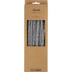 Fil chenille, L : 30 cm, &eacute;p. 6 mm, paillettes, argent, 24 pi&egrave;ces/ 1 Pq.