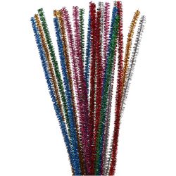 Fil chenille, L : 30 cm, &eacute;p. 6 mm, paillettes, Couleurs vives, 24 ass./ 1 Pq.