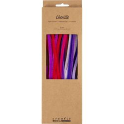 Fil chenille, L : 30 cm, &eacute;p. 6 mm, harmonie violet/rose, 25 pi&egrave;ces/ 1 Pq.
