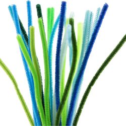 Fil chenille, L : 30 cm, &eacute;p. 6 mm, harmonie vert/turquoise, 25 pi&egrave;ces/ 1 Pq.