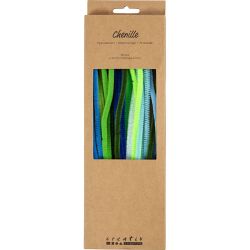 Fil chenille, L : 30 cm, &eacute;p. 6 mm, harmonie vert/turquoise, 25 pi&egrave;ces/ 1 Pq.