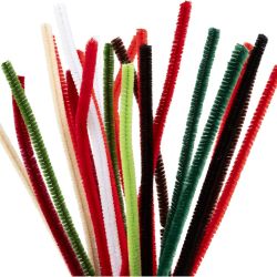 Fil chenille, L : 30 cm, &eacute;p. 6 mm, couleurs de no&euml;l, 25 ass./ 1 Pq.