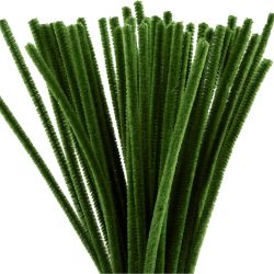 Fil chenille, L : 30 cm, &eacute;p. 6 mm, vert sapin, 50 pi&egrave;ces/ 1 Pq.