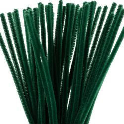 Fil chenille, L : 30 cm, &eacute;p. 6 mm, vert fonc&eacute;, 50 pi&egrave;ces/ 1 Pq.