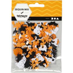 Paillettes, dim. 10-20 mm, noir, orange, blanc, 15 gr/ 1 Pq.