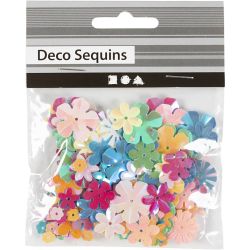 Sequins Paillettes, dim. 6-20 mm, ca. 390 pi&egrave;ce, couleurs pastel, 10 gr/ 1 Pq.