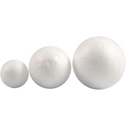 Boules en polystyr&egrave;ne, d 20+30+40 mm, blanc, 12 pi&egrave;ces/ 1 Pq.