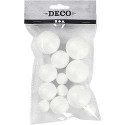 Boules en polystyr&egrave;ne, d 20+30+40 mm, blanc, 12 pi&egrave;ces/ 1 Pq.