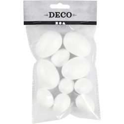 Oeufs en polystyrène, H : 35+48 mm, L : 25+35 mm, blanc, 10 pièces/ 1 Pq.